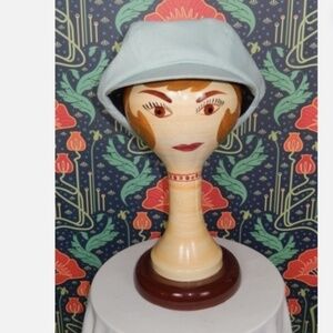 Eugenia Kim Morgie Aqua Blue Mod 60's Oversized Linen Newsboy Cap Hat Nwt